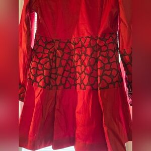 Samuel dong lipstick red animal design flare hips dress dinner jacket zipup